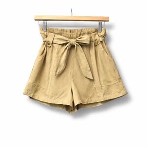 Women's Paper‎ Bag Waist Khaki Shorts Size 12 Utility Minimalist Earthy Boho